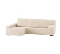 Eysa elastic sofa throw over chaise longue left, frontal view, polyester cotton, 00-ecru, 90 x 240 - 280 x 155 cm