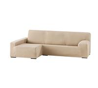 Eysa elastic sofa throw over chaise longue left, frontal view, polyester cotton, 01-beige, 90 x 240 - 280 x 155 cm