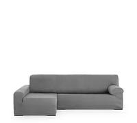 Eysa elastic sofa throw over chaise longue left, frontal view, polyester cotton, 06-gray, 90 x 240 - 280 x 155 cm