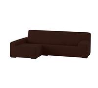 Eysa elastic sofa throw over chaise longue left, frontal view, polyester cotton, 07-brown, 90 x 240 - 280 x 155 cm