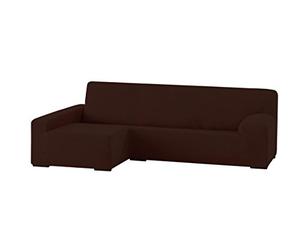 Eysa elastic sofa throw over chaise longue left, frontal view, polyester cotton, 07-brown, 90 x 240 - 280 x 155 cm