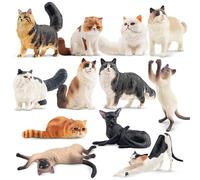 EYSCOTA Cat Figurines Playset, 12PCS Cute Miniature Cat Figurine Toys, Cake Toppers for Toddlers