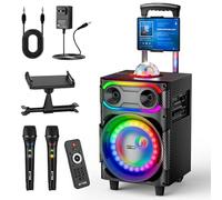 EYTSE - Karaoke Machine for Adults, Portable Speaker PA System with 2 Wireless Microphones, Disco Ball, LED Light, Support TWS/REC/USB/TF/AUX for Home Karaoke, Party,