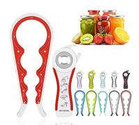 EYUEWAL Jar Opener for Weak Hands - 5 in 1 Multi Function Can Opener Bottle Opener Kit with Silicone Handle Easy to Use for Children, Elderly and Arthritis Sufferers (White Red）
