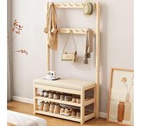 EYUIOPLM Solid Wood Shoe and Coat Rack,Freestanding Hall Tree with Shoes Storage Bench, Clothes Rack with Shelves, for Entryway Hallway Bedroom Living Room(70cm)