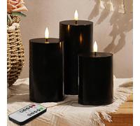 Eywamage Black Flameless LED Pillar Candles with Remote Set of 3