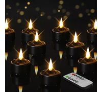 Eywamage Black Flameless Tealights with Remote Batteries, Real Wax Flickering LED Tea Votive Candles Set of 10