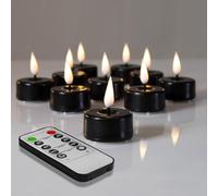 Eywamage Black Halloween Flameless Tealights with Remote Batteries, Real Wax Flickering LED Tea Votive Candles Set of 10