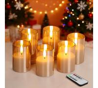 Eywamage Gold Glass Flameless Candles with Remote Timer, 6 Pack Flickering LED Votive Candles Battery Included Φ 2" H 3"