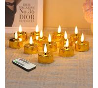 Eywamage Gold LED Tealights with Remote Batteries, Flickering Flameless Tea Lights Votive Candles Set of 12