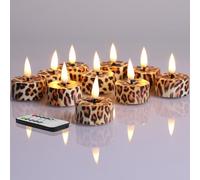 Eywamage Leopard Print Flameless Tea Lights with Remote Control, Flickering LED Battery Tea Lights Set of 12