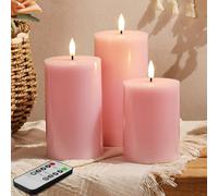 Eywamage Pastel Pink Flameless LED Pillar Candles with Remote Set of 3