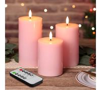 Eywamage Pink Flameless LED Pillar Candles with Remote, Flickering Battery Wax Candles Set of 3 Φ 3" H 4" 5" 6"