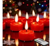 Eywamage Red Flameless Tealights with Remote Batteries, Flickering Real Wax LED Tea Votive Candles Proposal Decor Set of 10