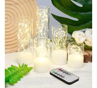 Eywamage Slim Clear Glass Flameless Candles with Remote LED Lights, Flickering Electric Battery Operated Decorative Candles D 2" H 3" 4" 5" 6" 7"
