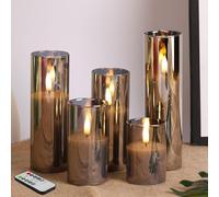 Eywamage Slim LED Grey Glass Candles with Remote Control, Flickering Flameless Battery Operated Votive Pillar Candles Φ 2" H 3" 4" 5" 6" 7"