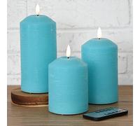 Eywamage Turquoise Blue Flameless Pillar Candles with Remote Set of 3