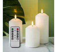 Eywamage White Flameless Pillar Candles with Remote, Flickering Battery Powered LED Wax Candles Set of 3