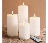 Eywamage White Ribbed Flameless Pillar Candles with Remote, Flickering Tall Battery LED Wax Candles Home Decor Set of 4