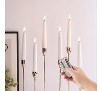 Eywamage White Short Flameless LED Taper Candles with Remote, 7 inch Flickering Real Wax Battery Candlesticks Set of 6