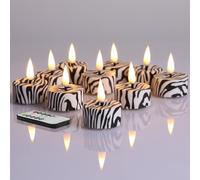 Eywamage Zebra Stripes Flameless Tea Lights with Remote Control, Flickering LED Battery Tea Lights Set of 12