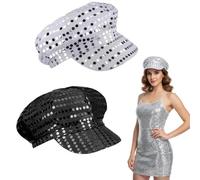 EYWILYWI 2 Pack Abba Disco Hat, Black & Silver Sequin Party Hats, Unisex Abba Accessories for Abba Fancy Dress Costume, 70s Disco Accessories for Retro Festival Cosplay. (black and silver)