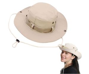 EYWILYWI Adjustable Buckle Safari Sun Hat for Men & Women - Wide Brim hat Men UPF 50 Protection, Foldable Jungle Style Boonie Hat for Fishing, Hiking & Outdoor Adventures (UK, Alpha, One Size, Beige)