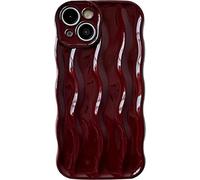 EYZUTAK 3D Water Ripple Pattern Case for iPhone 13 6.1 inch, Solid Color Cute Curly Waves Frame Shape Phone Case Glossy Shockproof Soft TPU Anti-scratch Phone Cover Slim Bumper Case - Wine Red