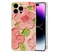 EYZUTAK Case for iPhone 13 Pro Max, Colorful Retro Oil Painting Flower Laser Glossy Pattern Cute Exquisite Floral Blossom Phone Cover Stylish Durable TPU Protective Case for Girls Women-Peach Flower