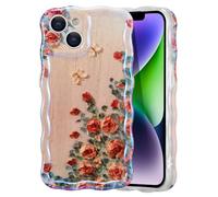 Eyzutak Case for iPhone 13, Retro Rose Flower Mobile Phone Case with Laser Beam, Shiny Curly Wave Shape, TPU Case, Stylish, Durable, Shockproof Protective Case for Girls/Women, Beige