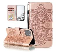 EYZUTAK Case for iPhone 14/iPhone 13, Premium Flip Wallet Phone Case PU Leather Mandala Embossed Design Shockproof Cover with Kickstand Card Holder Protective Case - Rose Gold