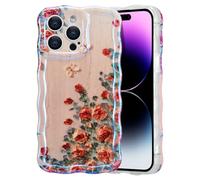 Eyzutak Case for iPhone 14 Pro, Retro Rose Flower Mobile Phone Case with Laser Beam, Shiny Curly Wave Shape, TPU Case, Stylish, Durable, Shockproof Protective Case for Girls/Women, Beige