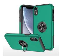 EYZUTAK Case for iPhone XR, 360 Degree Rotation Magnetic Metal Finger Ring Holder Magnet Car Holder Inner Silicone with Camera Protection Glossy Anti-drop Hard Cover - Dark Green