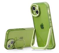 EYZUTAK Double Stand Case for iPhone 13/iPhone 14, Dual Hidden PC Kickstand Transparent Phone Cover Slim Candy Color Flexible TPU Anti-Scratch Durable Shockproof Protective Bumper Case - Green