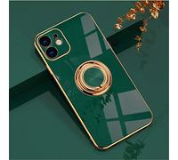 EYZUTAK Electroplated Magnetic Ring Holder Case, 360 Degree with Rotation Metal Finger Ring Holder Magnet Car Holder Soft Silicone Shockproof Cover for iPhone 11 6.1 inch - Drak Green