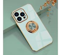 EYZUTAK Electroplated Magnetic Ring Holder Case, 360 Degree with Rotation Metal Finger Ring Holder Magnet Car Holder Soft Silicone Shockproof Cover for iPhone 13 Pro Max 6.7 inch - Mint Green