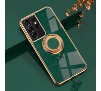 EYZUTAK Electroplated Magnetic Ring Holder Case, 360 Degree with Rotation Metal Finger Ring Holder Magnet Car Holder Soft Silicone Shockproof Cover for Samsung Galaxy S20 FE 5G - Drak Green