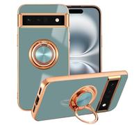 EYZUTAK Electroplated Magnetic Ring Holder Case for Google Pixel 6a, 360 Degree with Rotation Metal Anti-fall Finger Ring Holder Magnet Car Holder Slim Soft Silicone Shockproof Cover - Gray