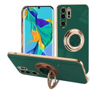 EYZUTAK Electroplated Magnetic Ring Holder Case for Huawei P30 Pro, 360 Degree with Rotation Metal Finger Ring Holder Magnet Car Holder Soft Silicone Shockproof Cover - Dark Green