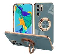 EYZUTAK Electroplated Magnetic Ring Holder Case for Huawei P30 Pro, 360 Degree with Rotation Metal Finger Ring Holder Magnet Car Holder Soft Silicone Shockproof Cover - Gray