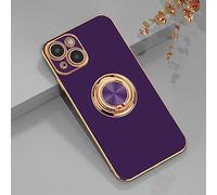 EYZUTAK Electroplated Magnetic Ring Holder Case for iPhone 14, 360 Degree with Rotation Metal Anti-fall Finger Ring Holder Magnet Car Holder Slim Soft Silicone Shockproof Cover - Dark Purple