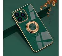 EYZUTAK Electroplated Magnetic Ring Holder Case for iPhone 14 Pro, 360 Degree with Rotation Metal Anti-fall Finger Ring Holder Magnet Car Holder Slim Soft Silicone Shockproof Cover - Dark Green