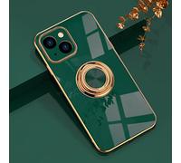 EYZUTAK Electroplated Magnetic Ring Holder Case for iPhone 15, 360 Degree with Rotation Metal Anti-fall Finger Ring Holder Magnet Car Holder Slim Soft Silicone Shockproof Cover - Dark Green