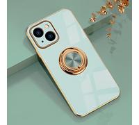 EYZUTAK Electroplated Magnetic Ring Holder Case for iPhone 15 Plus, 360 Degree with Rotation Metal Anti-fall Finger Ring Holder Magnet Car Holder Slim Soft Silicone Shockproof Cover - Mint Green