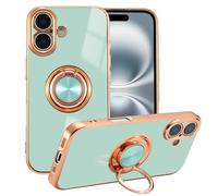 EYZUTAK Electroplated Magnetic Ring Holder Case for iPhone 16, 360 Degree Rotation Metal Anti-fall Finger Ring Kickstand Magnet Car Holder Slim Soft Silicone Shockproof Cover - Mint Green