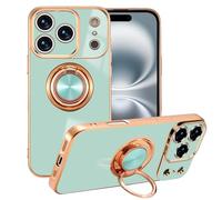 EYZUTAK Electroplated Magnetic Ring Holder Case for iPhone 17 Pro, 360 Degree Rotation Metal Anti-fall Finger Ring Kickstand Magnet Car Holder Slim Soft Silicone Shockproof Cover - Mint Green