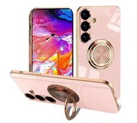 EYZUTAK Electroplated Magnetic Ring Holder Case for Samsung Galaxy A14 5G, 360 Degree Rotation Metal Anti-fall Finger Ring Magnet Car Holder Slim Soft Silicone Shockproof Cover - Light Pink