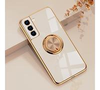 EYZUTAK Electroplated Magnetic Ring Holder Case for Samsung Galaxy S21 FE, 360 Degree with Rotation Metal Anti-fall Finger Ring Magnet Car Holder Slim Soft Silicone Shockproof Cover - Light Pink