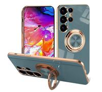 EYZUTAK Electroplated Magnetic Ring Holder Case for Samsung Galaxy S24 Ultra, 360 Degree Rotation Metal Anti-fall Finger Ring Holder Magnet Car Holder Slim Soft Silicone Shockproof Cover - Gray