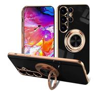 EYZUTAK Electroplated Magnetic Ring Holder Case for Samsung Galaxy S24 Ultra, 360 Degree Rotation Metal Anti-fall Finger Ring Holder Magnet Car Holder Slim Soft Silicone Shockproof Cover - Black